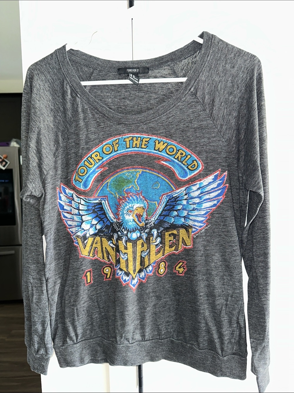 Forever 21 Gray Van Halen Tour Graphic Pullover with Blue Accent Eagle